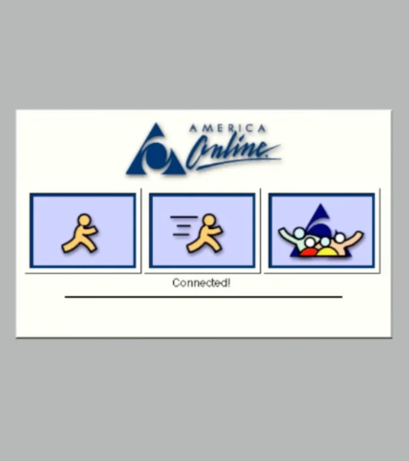 AOL dial-up screen representing Travis's start on the web